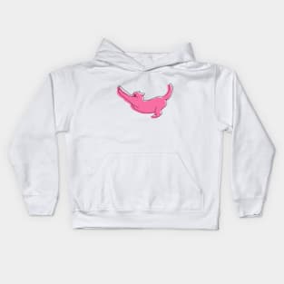 Bright Pink Cat Stretching Kids Hoodie